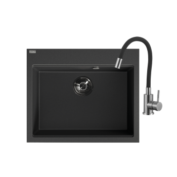 Tau - zlewozmywak 1-komorowy z baterią, czarne